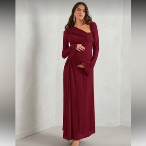 Maternity Elegant Burgundy Long Sleeve Dress